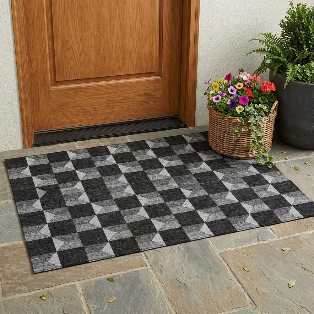 3' X 5' Black And Ivory Geometric Washable Indoor Outdoor Area Rug HomeRoots