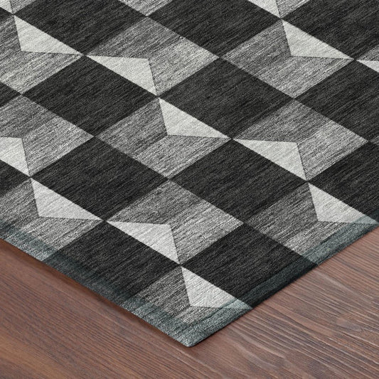 5' X 8' Black And Ivory Geometric Washable Indoor Outdoor Area Rug