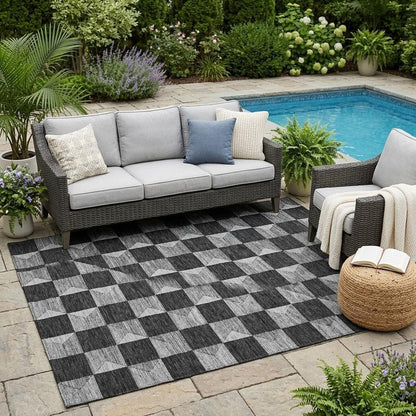 5' X 8' Black And Ivory Geometric Washable Indoor Outdoor Area Rug HomeRoots