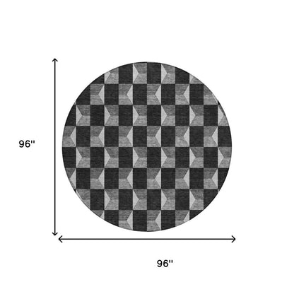 8' Black And Ivory Round Geometric Washable Indoor Outdoor Area Rug HomeRoots