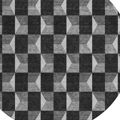 8' Black And Ivory Round Geometric Washable Indoor Outdoor Area Rug HomeRoots