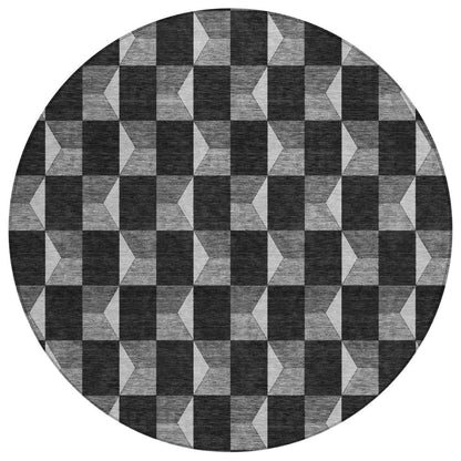 8' Black And Ivory Round Geometric Washable Indoor Outdoor Area Rug HomeRoots
