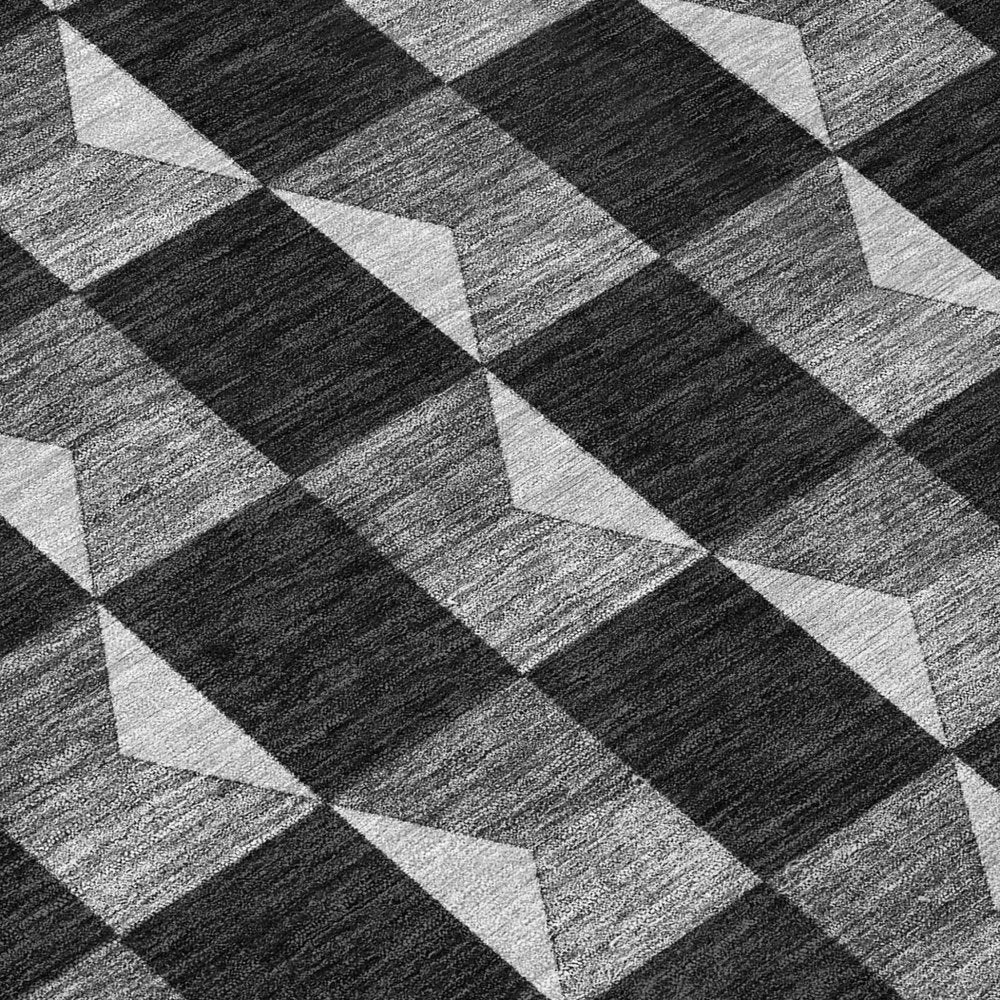 8' Black And Ivory Round Geometric Washable Indoor Outdoor Area Rug — view 3