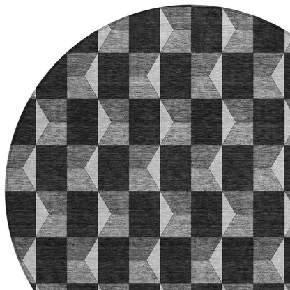 8' Black And Ivory Round Geometric Washable Indoor Outdoor Area Rug HomeRoots