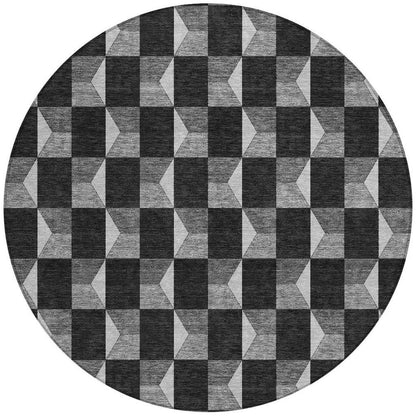 8' Black And Ivory Round Geometric Washable Indoor Outdoor Area Rug HomeRoots
