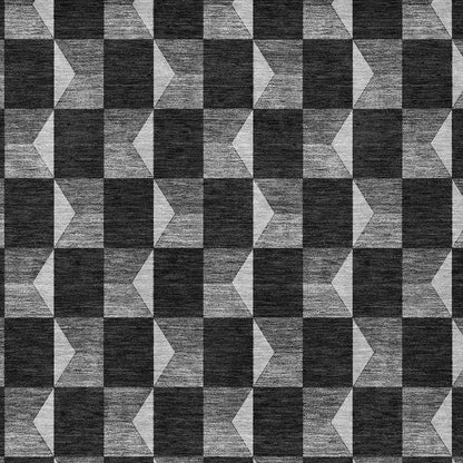 10' X 14' Black And Ivory Geometric Washable Indoor Outdoor Area Rug