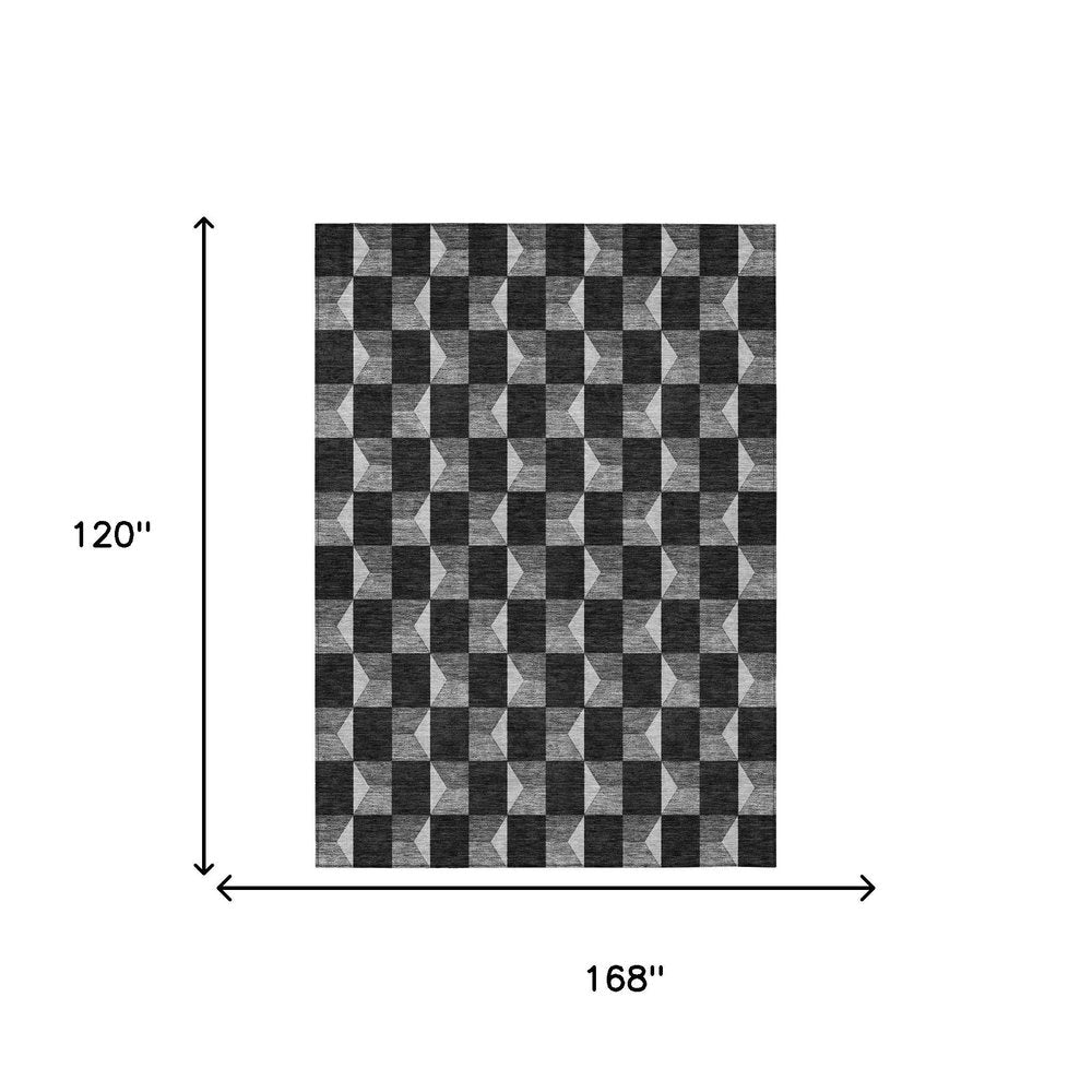 10' X 14' Black And Ivory Geometric Washable Indoor Outdoor Area Rug HomeRoots