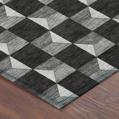 10' X 14' Black And Ivory Geometric Washable Indoor Outdoor Area Rug