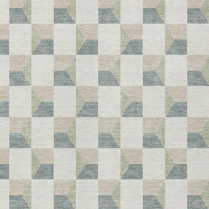 5' X 8' Green And Teal Blue Geometric Washable Indoor Outdoor Area Rug