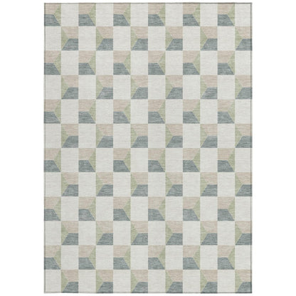 5' X 8' Green And Teal Blue Geometric Washable Indoor Outdoor Area Rug