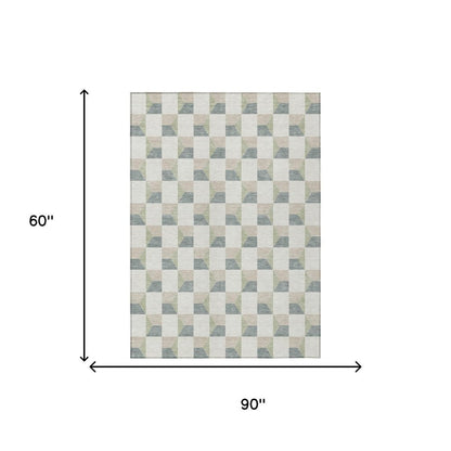 5' X 8' Green And Teal Blue Geometric Washable Indoor Outdoor Area Rug