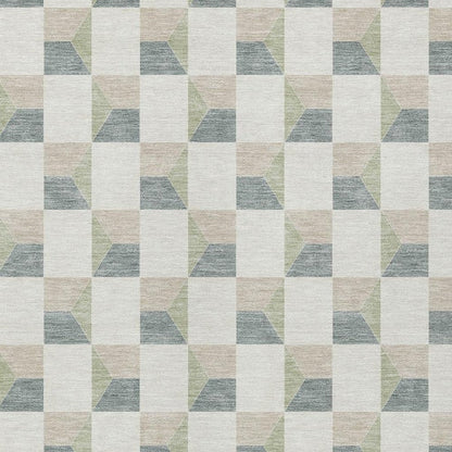 5' X 8' Green And Teal Blue Geometric Washable Indoor Outdoor Area Rug