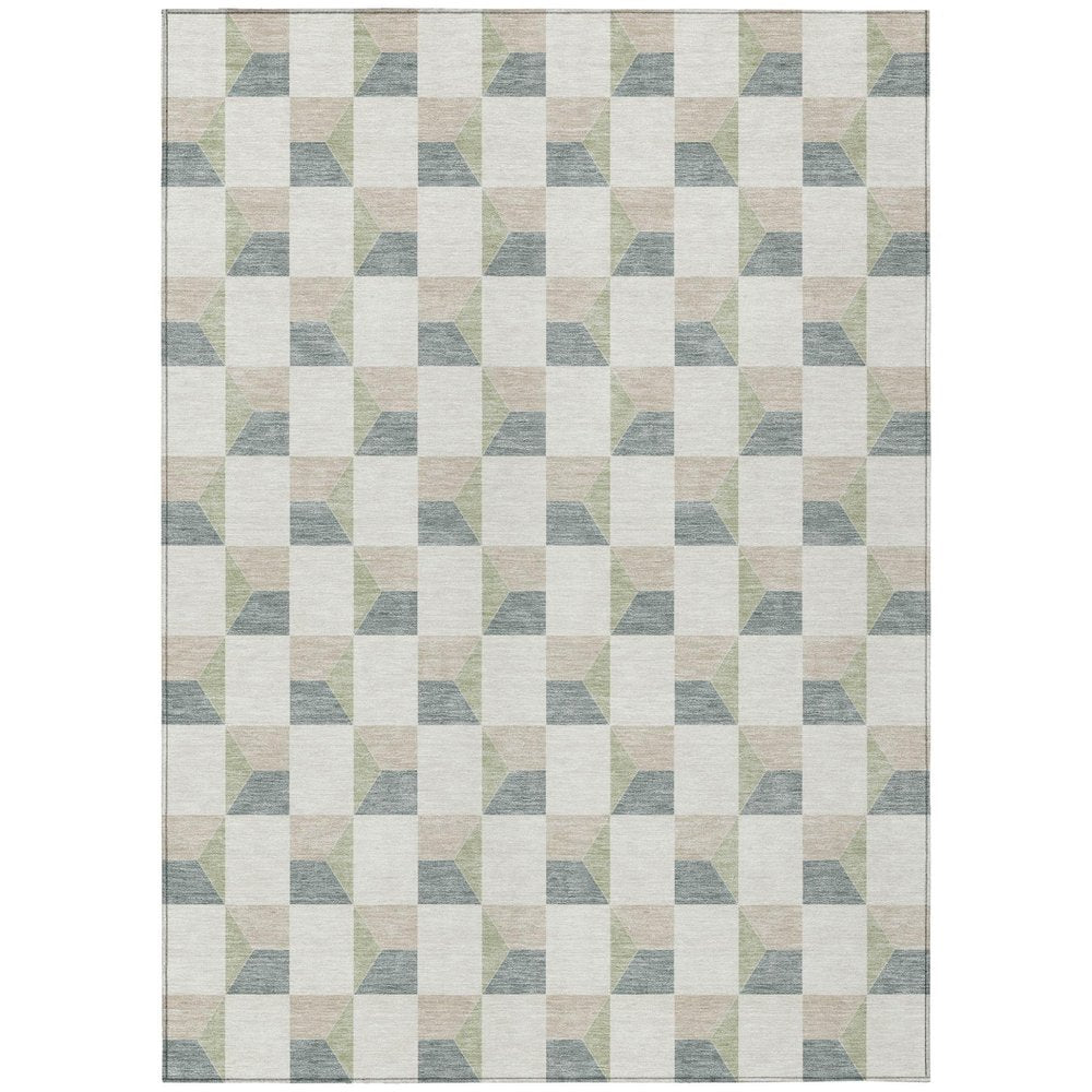 5' X 8' Green And Teal Blue Geometric Washable Indoor Outdoor Area Rug — view 1