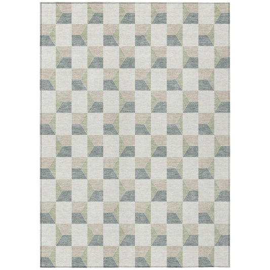 5' X 8' Green And Teal Blue Geometric Washable Indoor Outdoor Area Rug