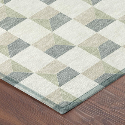 5' X 8' Green And Teal Blue Geometric Washable Indoor Outdoor Area Rug HomeRoots