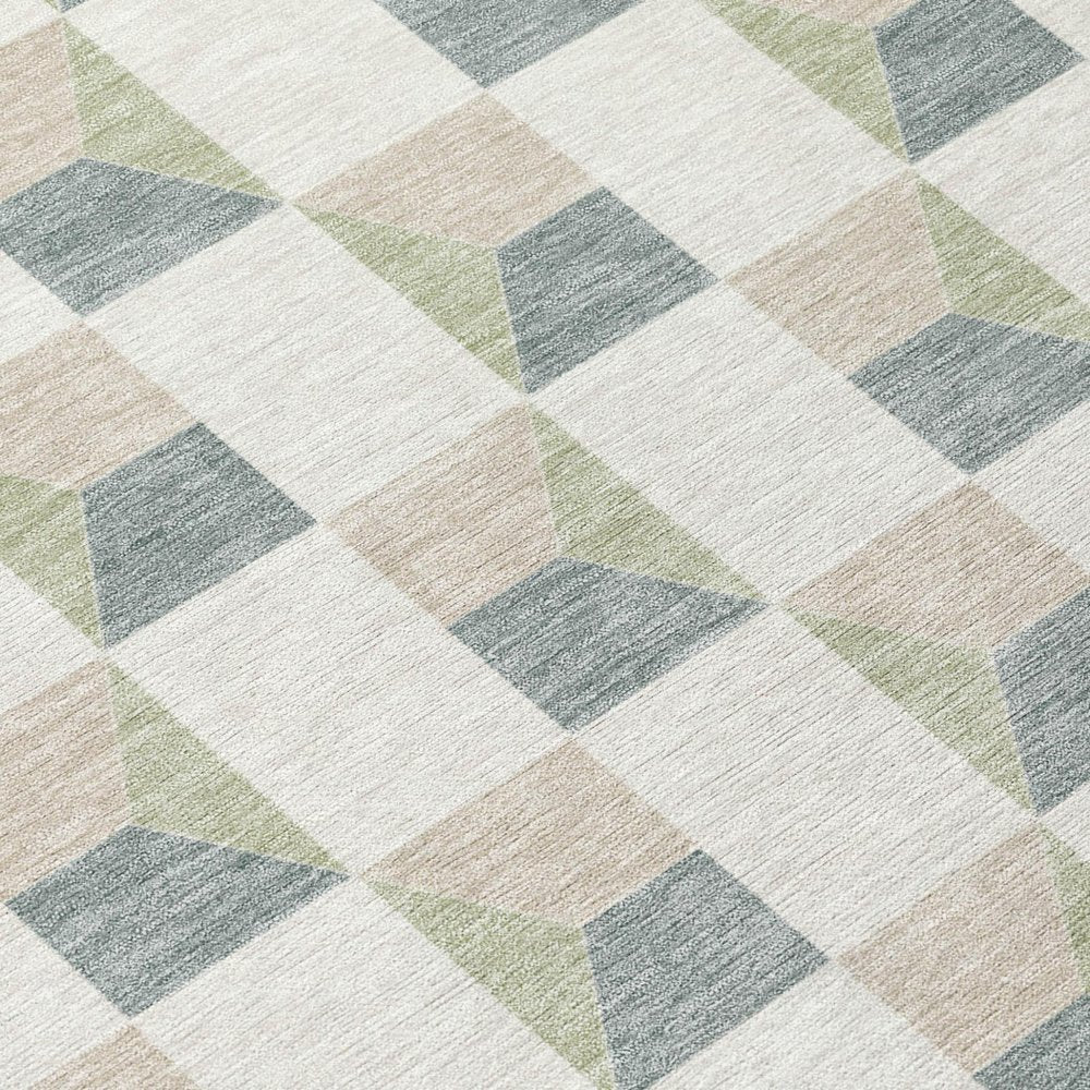 5' X 8' Green And Teal Blue Geometric Washable Indoor Outdoor Area Rug — view 3