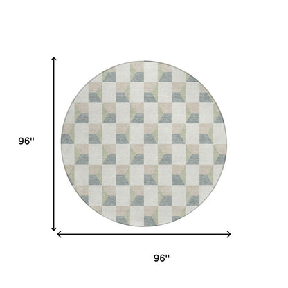 8' Green And Teal Blue Round Geometric Washable Indoor Outdoor Area Rug HomeRoots