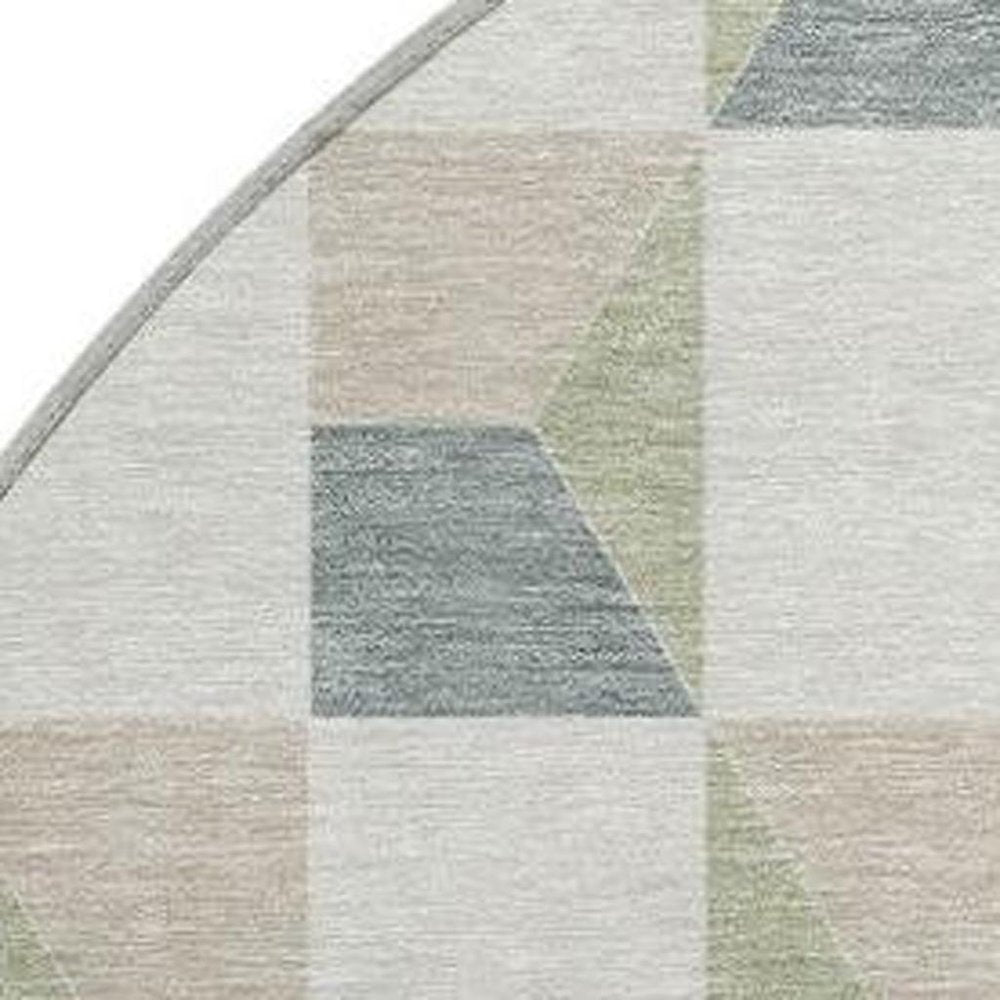 8' Green And Teal Blue Round Geometric Washable Indoor Outdoor Area Rug HomeRoots
