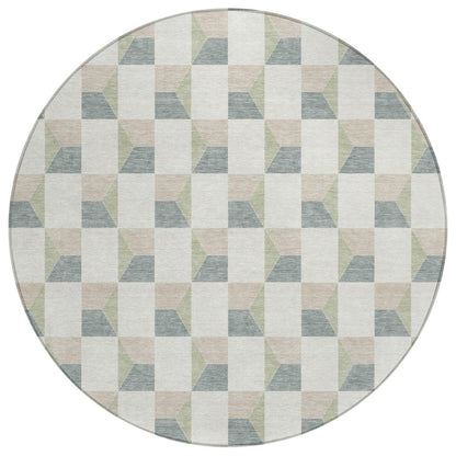 8' Green And Teal Blue Round Geometric Washable Indoor Outdoor Area Rug HomeRoots