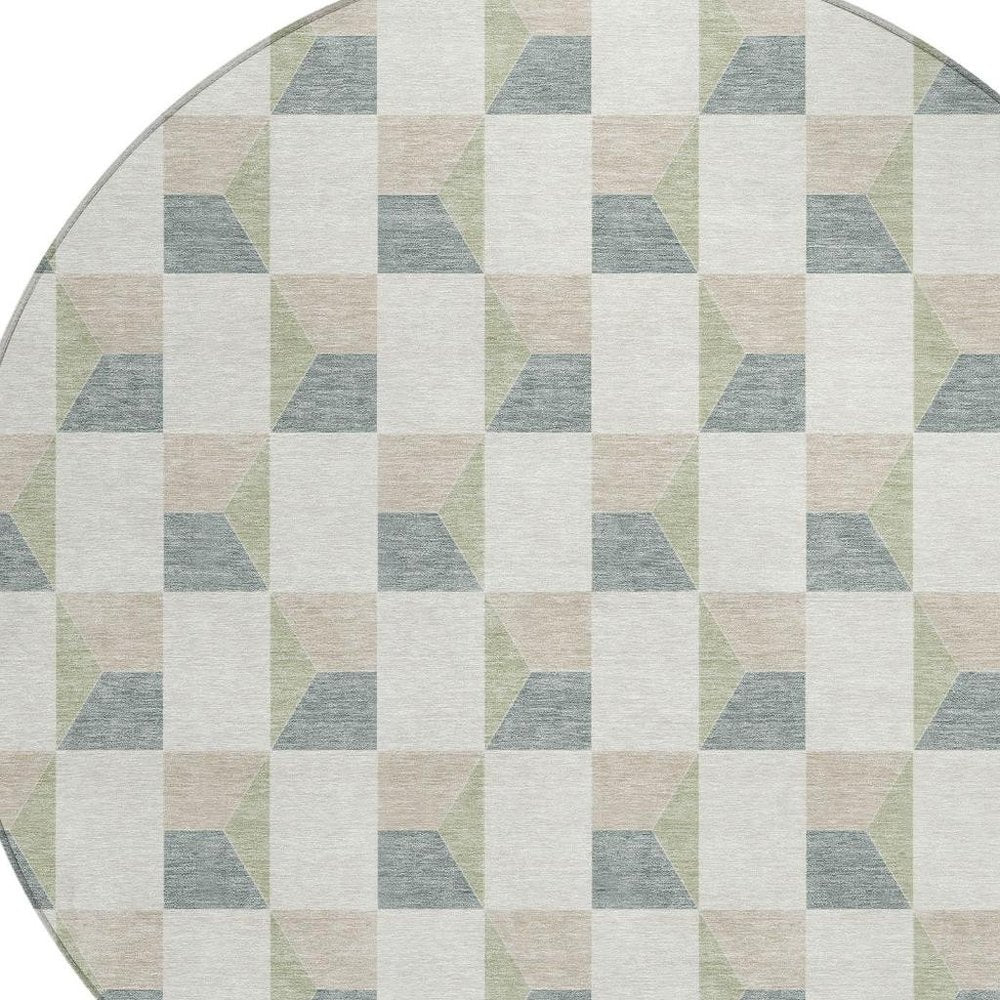 8' Green And Teal Blue Round Geometric Washable Indoor Outdoor Area Rug — view 4