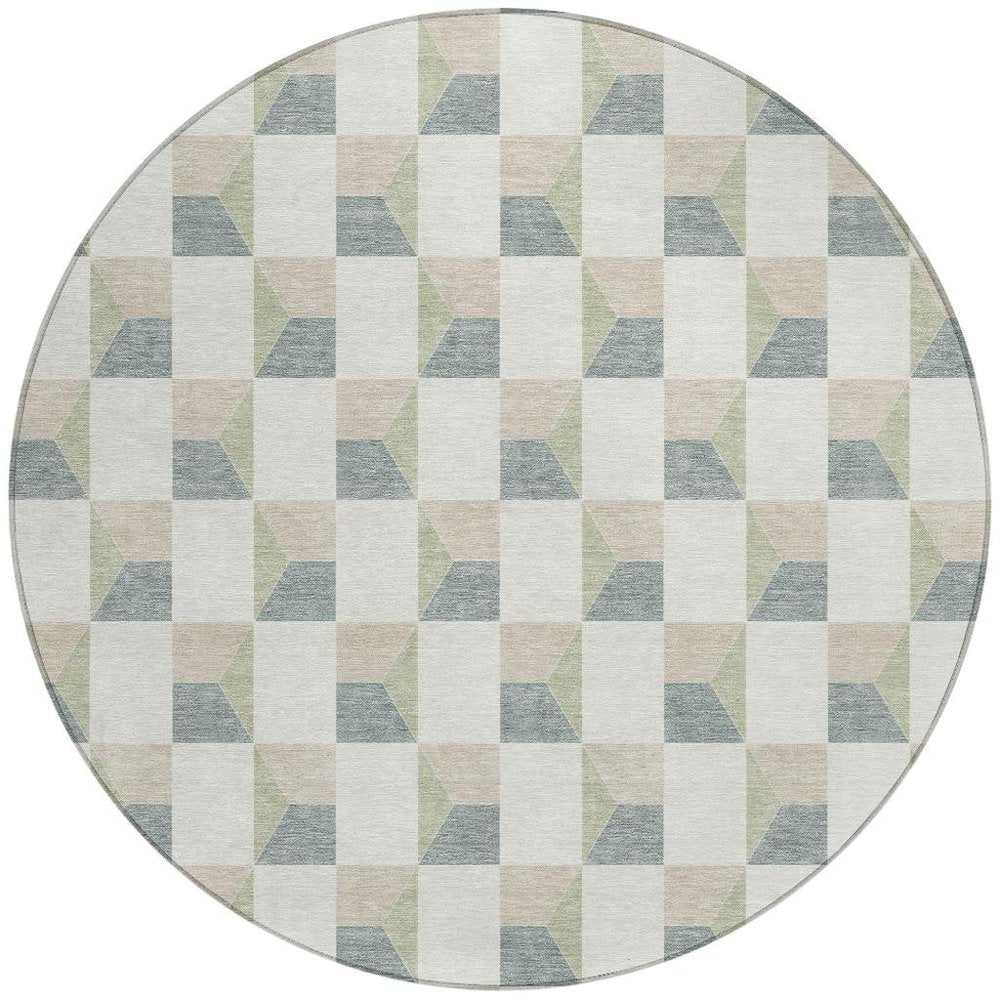 8' Green And Teal Blue Round Geometric Washable Indoor Outdoor Area Rug HomeRoots