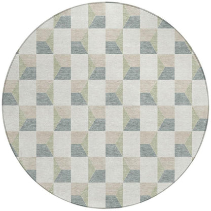 8' Green And Teal Blue Round Geometric Washable Indoor Outdoor Area Rug HomeRoots