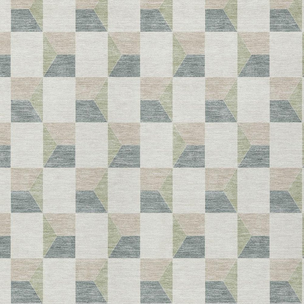 9' X 12' Green And Teal Blue Geometric Washable Indoor Outdoor Area Rug — view 4