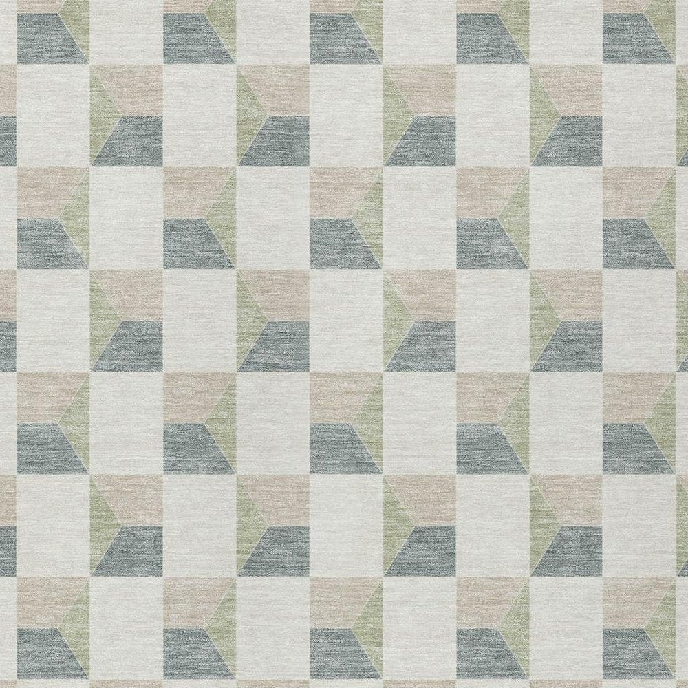 9' X 12' Green And Teal Blue Geometric Washable Indoor Outdoor Area Rug — view 8