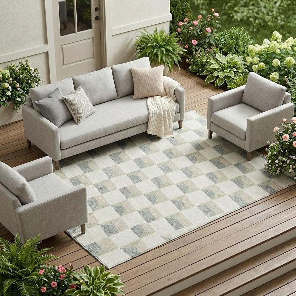 9' X 12' Green And Teal Blue Geometric Washable Indoor Outdoor Area Rug — view 7