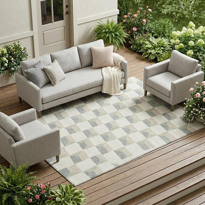 9' X 12' Green And Teal Blue Geometric Washable Indoor Outdoor Area Rug HomeRoots