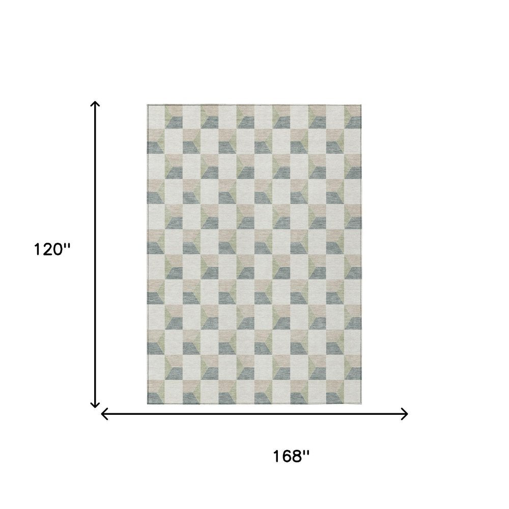 10' X 14' Green And Teal Blue Geometric Washable Indoor Outdoor Area Rug HomeRoots