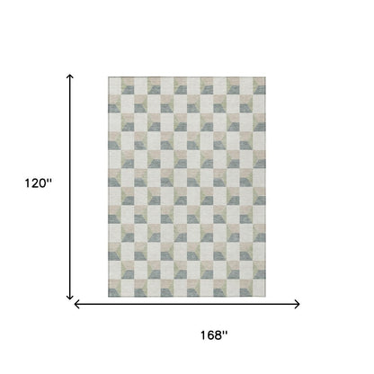 10' X 14' Green And Teal Blue Geometric Washable Indoor Outdoor Area Rug HomeRoots