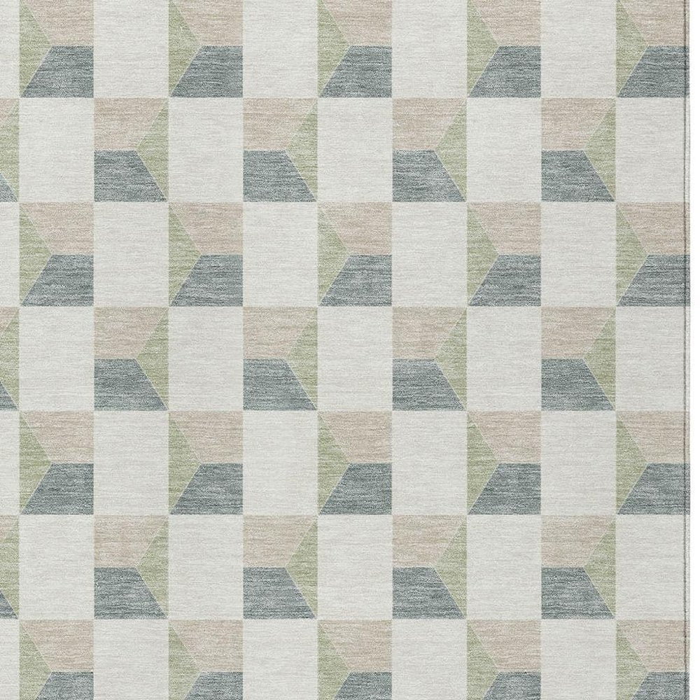 10' X 14' Green And Teal Blue Geometric Washable Indoor Outdoor Area Rug — view 8