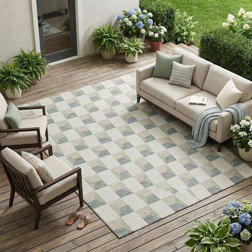 10' X 14' Green And Teal Blue Geometric Washable Indoor Outdoor Area Rug HomeRoots