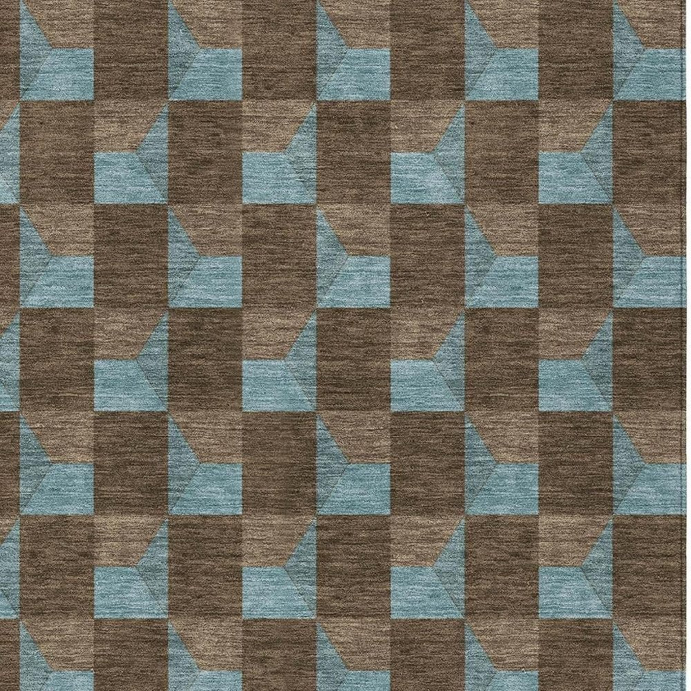 3' X 5' Chocolate And Silver Geometric Washable Indoor Outdoor Area Rug HomeRoots