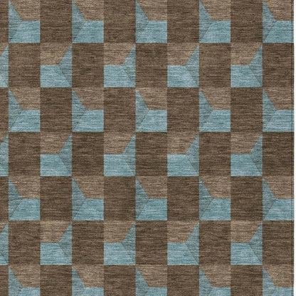 3' X 5' Chocolate And Silver Geometric Washable Indoor Outdoor Area Rug
