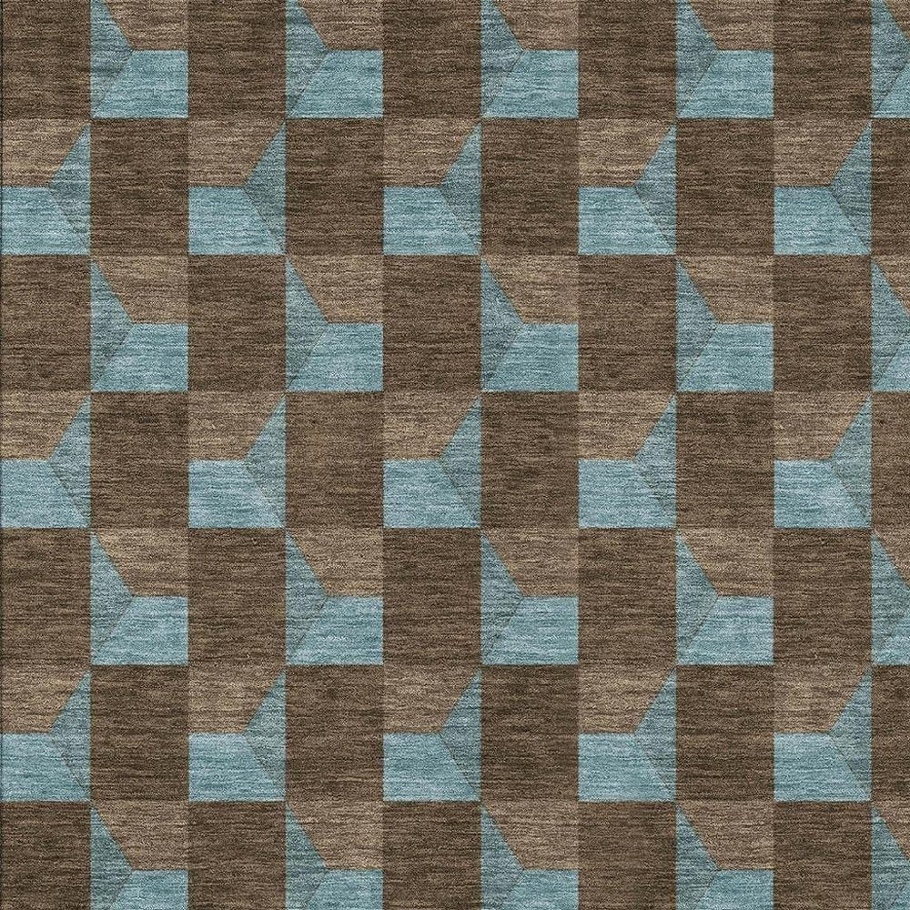 3' X 5' Chocolate And Silver Geometric Washable Indoor Outdoor Area Rug — view 17