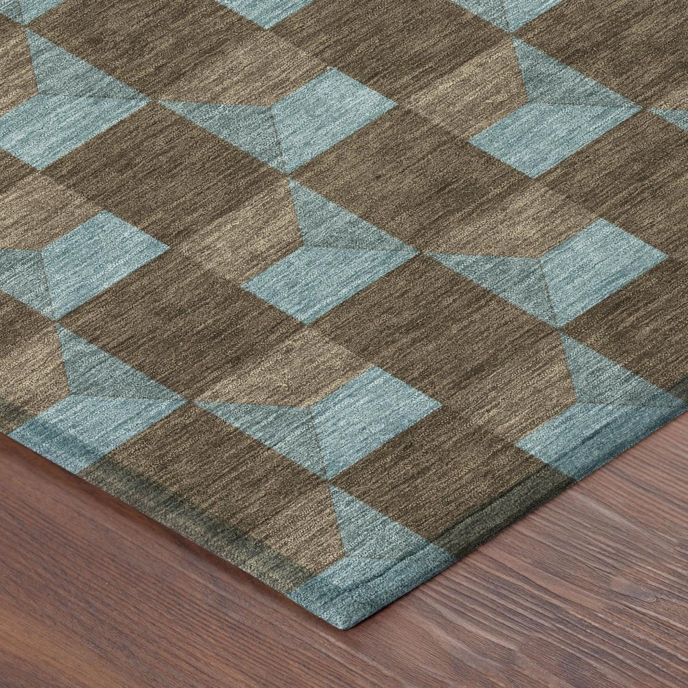 3' X 5' Chocolate And Silver Geometric Washable Indoor Outdoor Area Rug — view 2