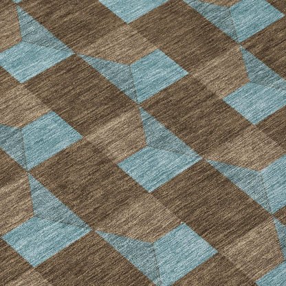 3' X 5' Chocolate And Silver Geometric Washable Indoor Outdoor Area Rug
