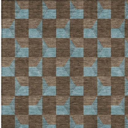 5' X 8' Chocolate And Silver Geometric Washable Indoor Outdoor Area Rug HomeRoots