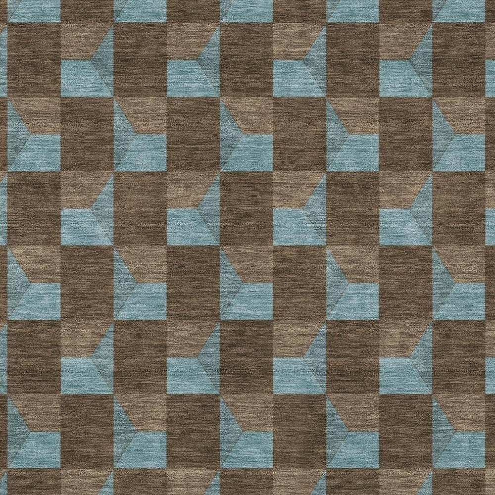 5' X 8' Chocolate And Silver Geometric Washable Indoor Outdoor Area Rug — view 17