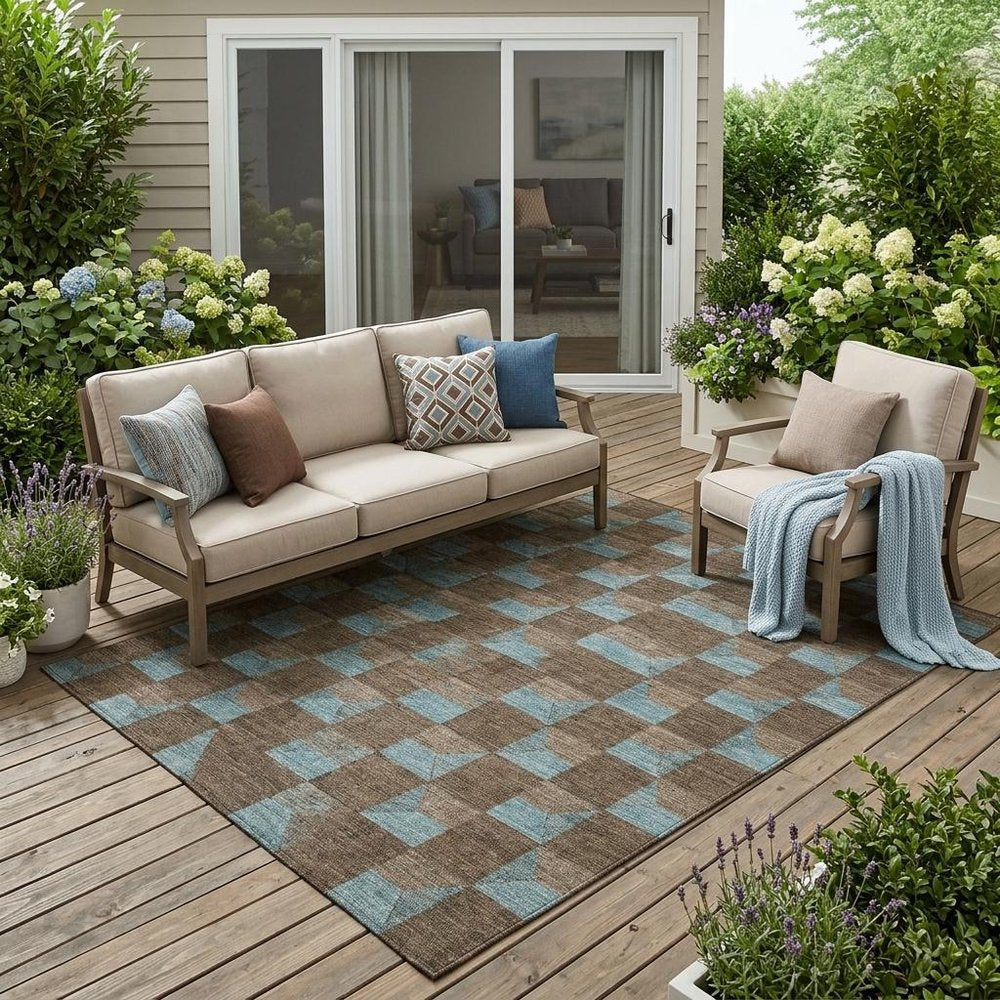 5' X 8' Chocolate And Silver Geometric Washable Indoor Outdoor Area Rug HomeRoots