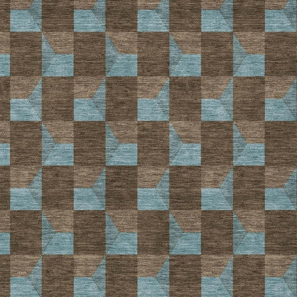 8' X 10' Chocolate And Silver Geometric Washable Indoor Outdoor Area Rug HomeRoots