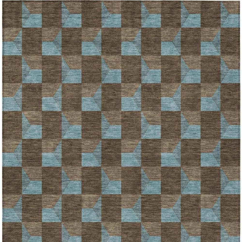8' X 10' Chocolate And Silver Geometric Washable Indoor Outdoor Area Rug — view 5