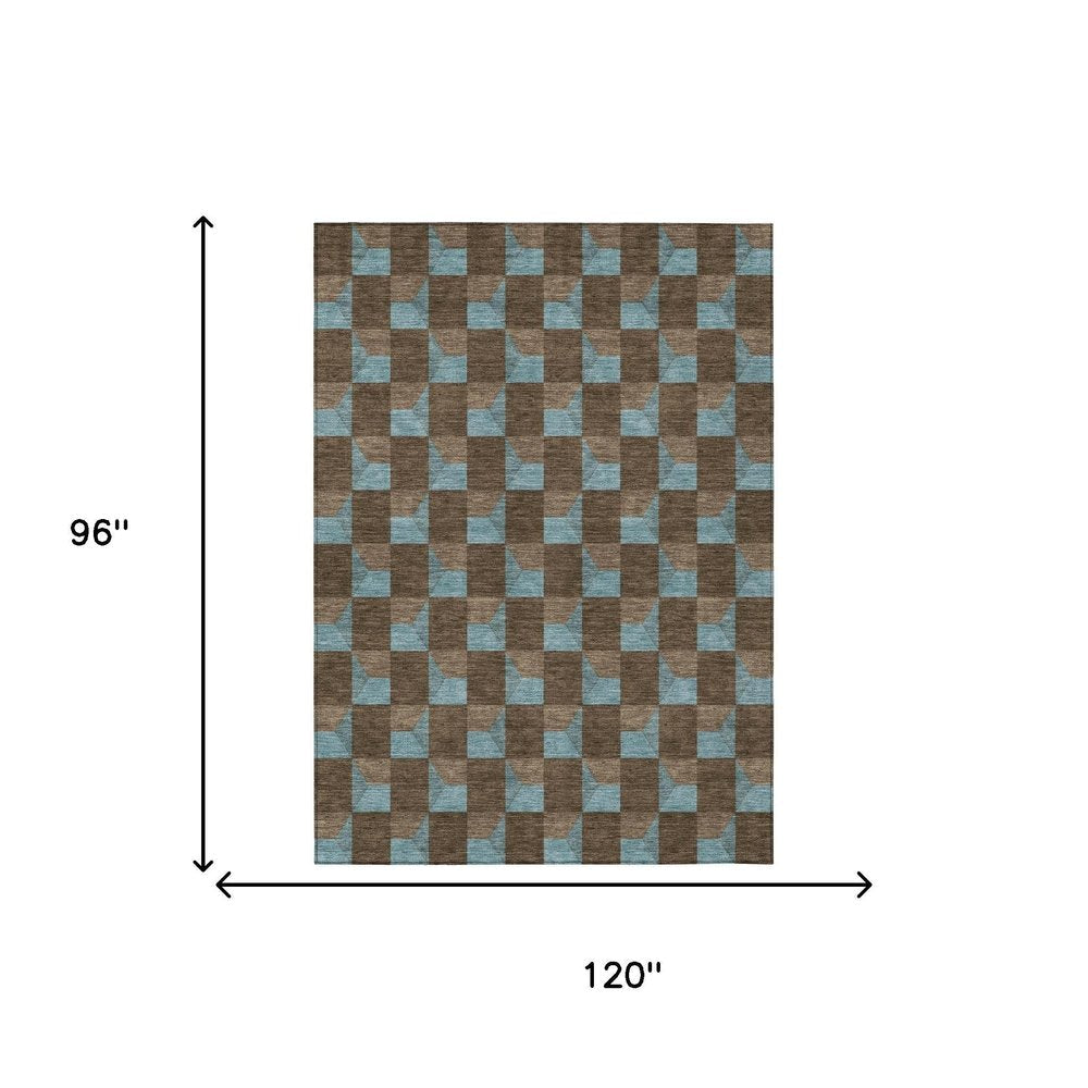 8' X 10' Chocolate And Silver Geometric Washable Indoor Outdoor Area Rug HomeRoots
