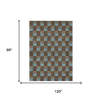 8' X 10' Chocolate And Silver Geometric Washable Indoor Outdoor Area Rug HomeRoots