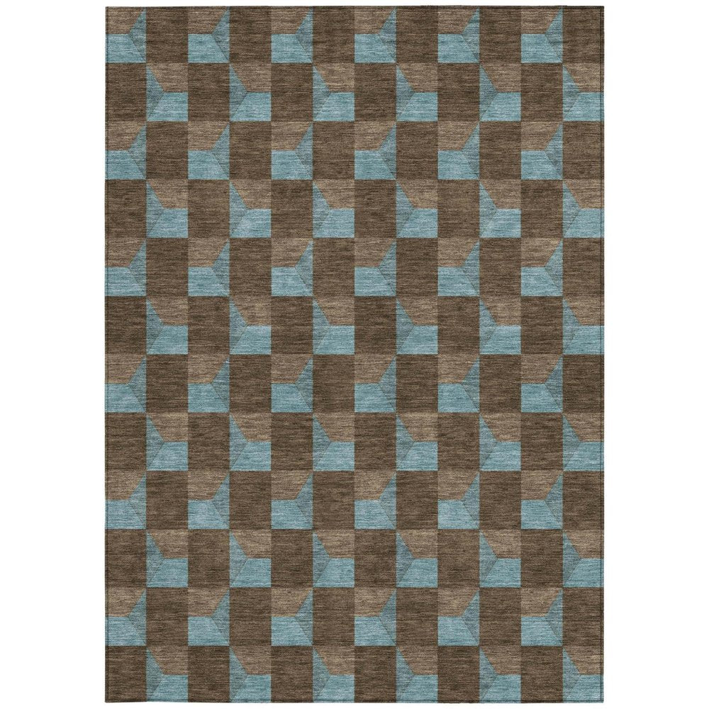 8' X 10' Chocolate And Silver Geometric Washable Indoor Outdoor Area Rug HomeRoots