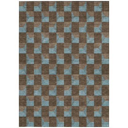 8' X 10' Chocolate And Silver Geometric Washable Indoor Outdoor Area Rug HomeRoots