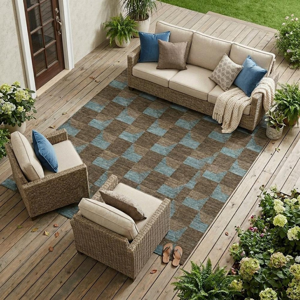 8' X 10' Chocolate And Silver Geometric Washable Indoor Outdoor Area Rug — view 7