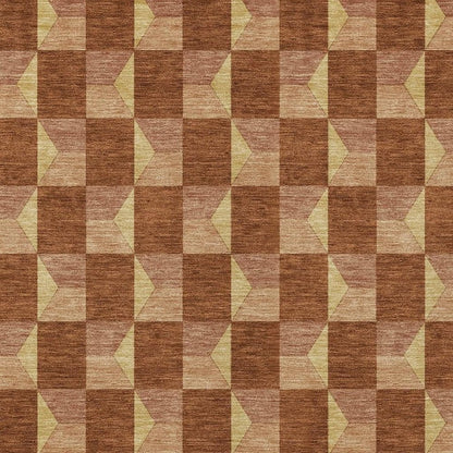 3' X 5' Orange And Brown Geometric Washable Indoor Outdoor Area Rug